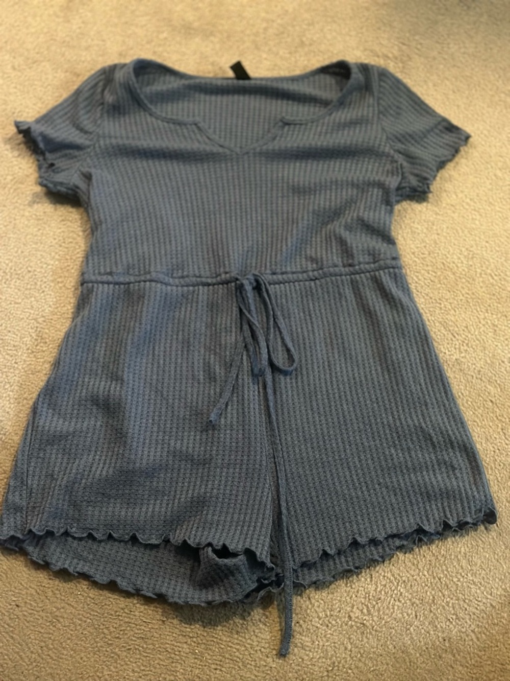 SHEIN Curve Blue Waffle-Knit Short Sleeve Romper